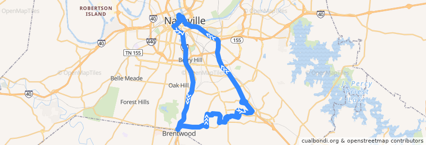 Mapa del recorrido WeGo 37X Tusculum/McMurray Express de la línea  en Nashville-Davidson.