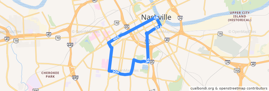 Mapa del recorrido WeGo 93 Music City Star West End Shuttle de la línea  en Nashville-Davidson.