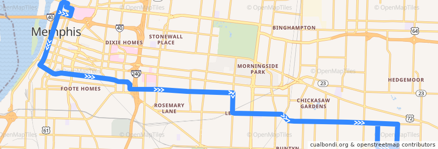 Mapa del recorrido MATA 5 Central de la línea  en Memphis.