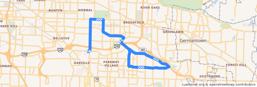 Mapa del recorrido MATA 21 Mt. Moriah de la línea  en Memphis.