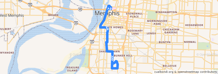 Mapa del recorrido MATA 13 Lauderdale de la línea  en Memphis.