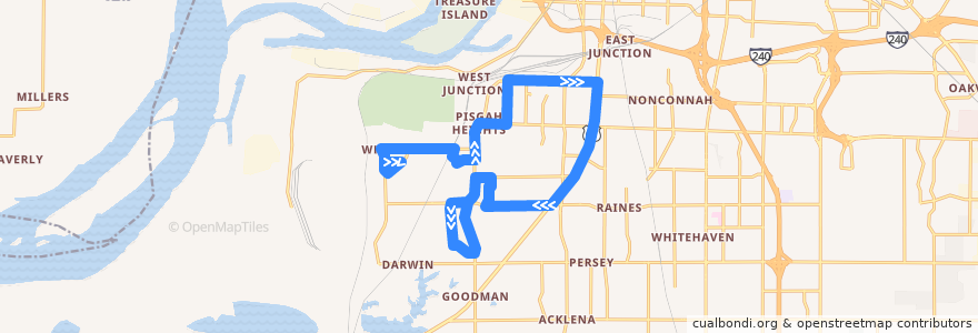 Mapa del recorrido MATA 38 Boxtown Westwood de la línea  en Memphis.