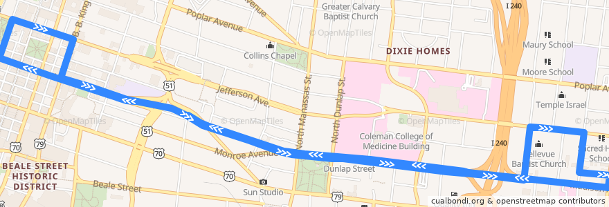 Mapa del recorrido MATA 102 Trolley Madison Avenue Line de la línea  en Memphis.