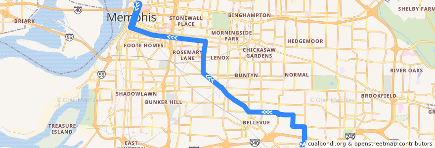 Mapa del recorrido MATA 56 Lamar de la línea  en Memphis.