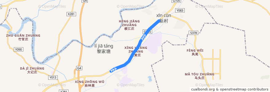 Mapa del recorrido 738路环线上半环(马洞村总站-新和) de la línea  en 钟落潭镇.