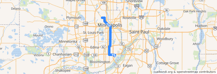 Mapa del recorrido Metro Transit 5F (northbound) de la línea  en Hennepin County.