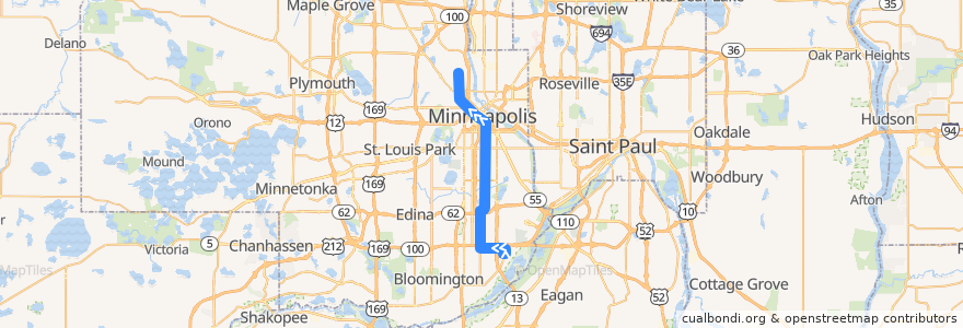 Mapa del recorrido Metro Transit 5L (northbound) de la línea  en Hennepin County.