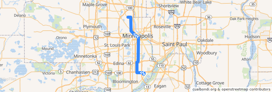 Mapa del recorrido Metro Transit 5K (northbound) de la línea  en Hennepin County.