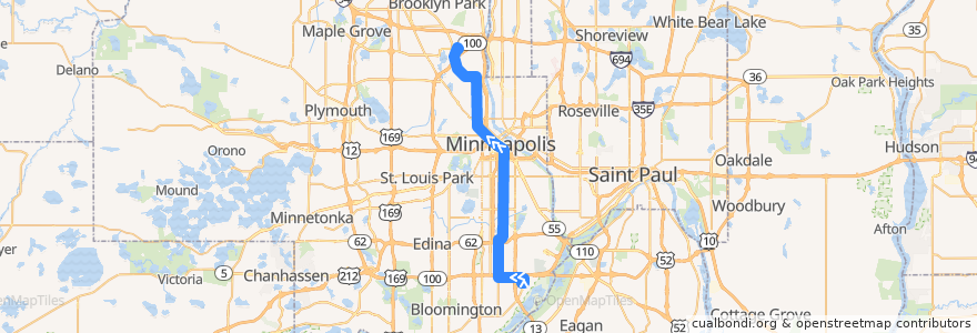 Mapa del recorrido Metro Transit 5M (northbound) de la línea  en Hennepin County.