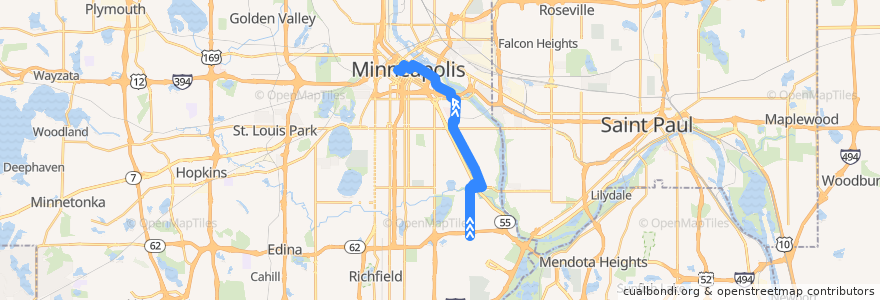 Mapa del recorrido Metro Transit 7 (northbound late night) de la línea  en Minneapolis.