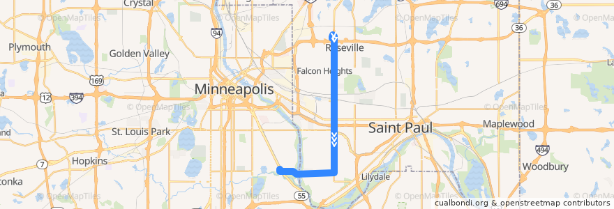 Mapa del recorrido Metro Transit 921 A Line (southbound) de la línea  en Ramsey County.