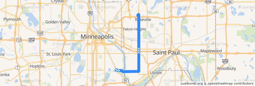 Mapa del recorrido Metro Transit 921 A Line (northbound) de la línea  en Ramsey County.