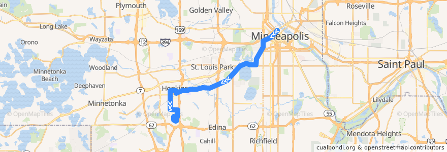 Mapa del recorrido Metro Transit 12F (westbound) de la línea  en Hennepin County.