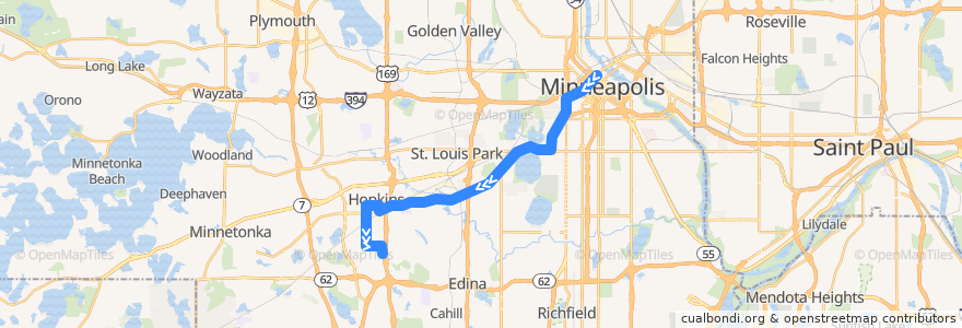 Mapa del recorrido Metro Transit 12D (westbound) de la línea  en Hennepin County.