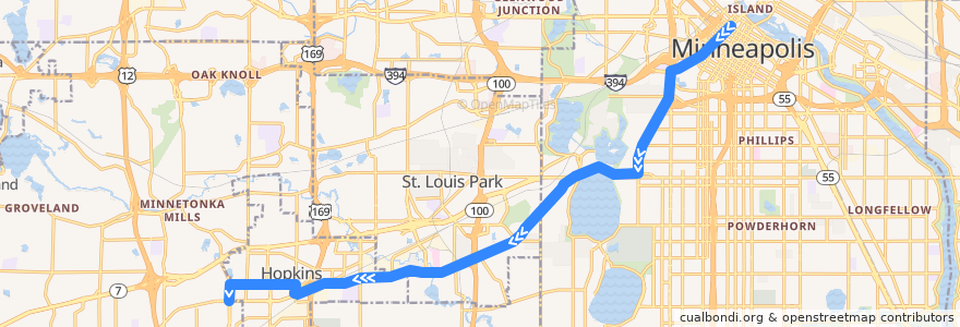 Mapa del recorrido Metro Transit 12B (westbound) de la línea  en Hennepin County.