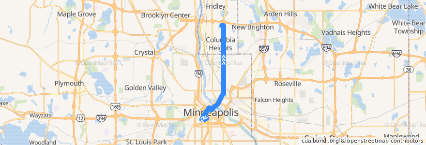 Mapa del recorrido Metro Transit 10H (northbound) de la línea  en Minnesota.