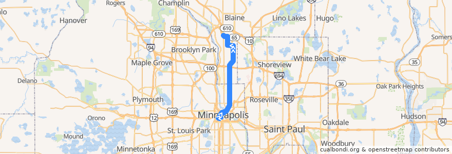 Mapa del recorrido Metro Transit 10N (northbound) de la línea  en Minnesota.