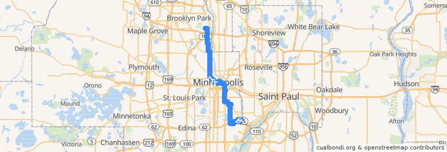 Mapa del recorrido Metro Transit 22D (northbound) de la línea  en Minneapolis.