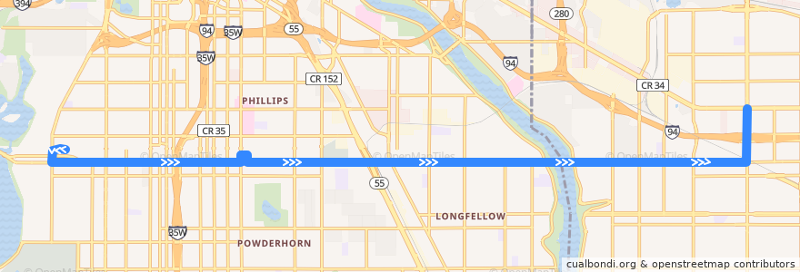 Mapa del recorrido Metro Transit 21C (eastbound) de la línea  en مینه‌سوتا.