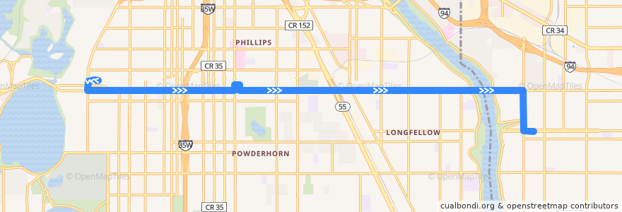 Mapa del recorrido Metro Transit 21D (eastbound) de la línea  en Minneapolis.