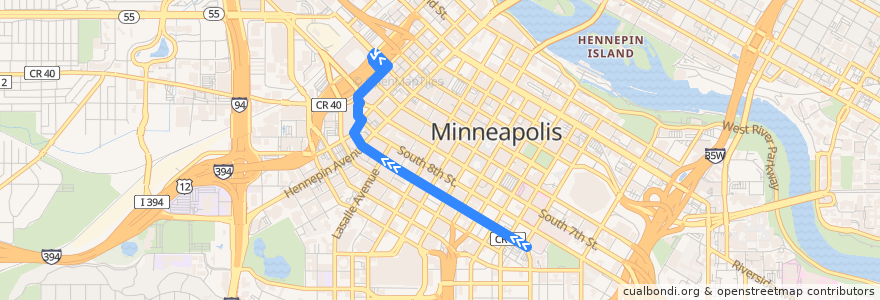 Mapa del recorrido Metro Transit 20 (northbound) de la línea  en Minneapolis.