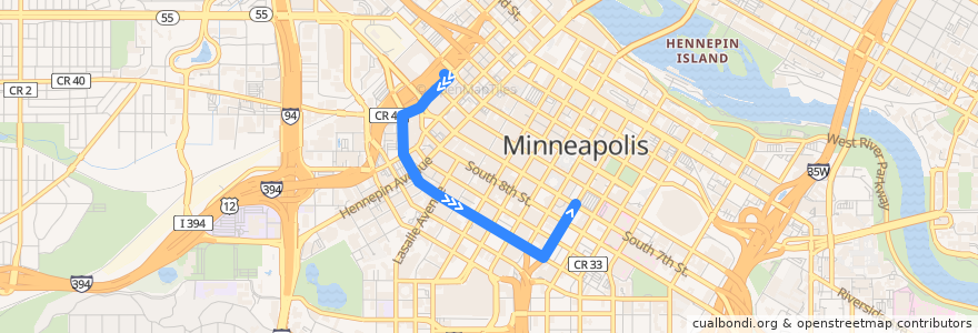 Mapa del recorrido Metro Transit 20 (southbound) de la línea  en Minneapolis.