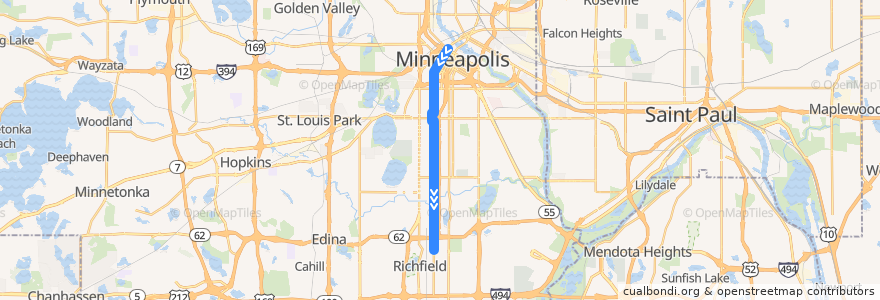 Mapa del recorrido Metro Transit 18C (southbound) de la línea  en Minneapolis.