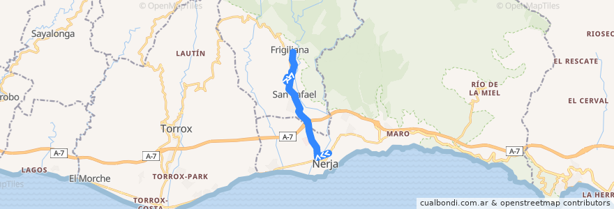 Mapa del recorrido Bus: Nerja => Frigiliana de la línea  en La Axarquía.