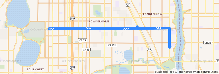 Mapa del recorrido Metro Transit 23B (eastbound) de la línea  en Minneapolis.