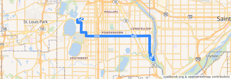 Mapa del recorrido Metro Transit 23C (eastbound) de la línea  en Minneapolis.