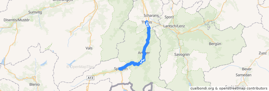 Mapa del recorrido Bus 541: Thusis => Splügen de la línea  en Graubünden/Grischun/Grigioni.