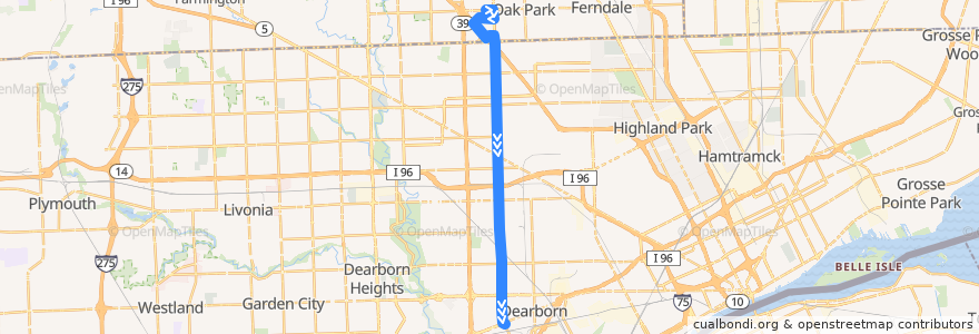 Mapa del recorrido 10 SB: 9 Mile => Michigan de la línea  en Michigan.