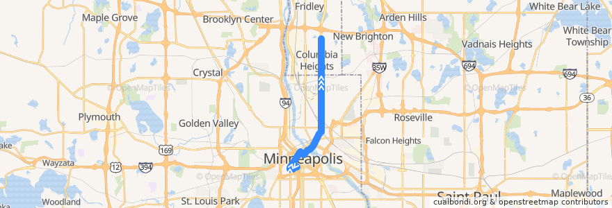 Mapa del recorrido Metro Transit 59A (northbound) de la línea  en Minnesota.