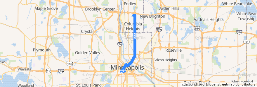 Mapa del recorrido Metro Transit 59T (northbound) de la línea  en Minnesota.