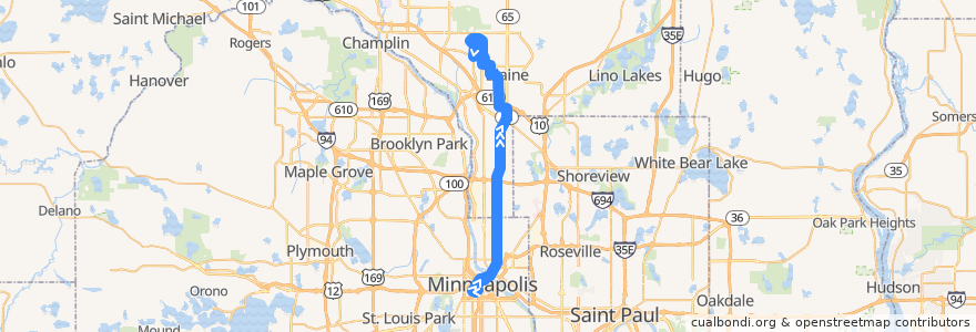 Mapa del recorrido Metro Transit 59B (northbound) de la línea  en Minnesota.