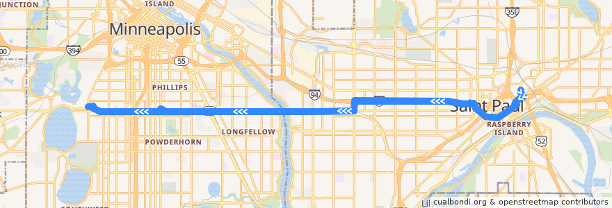 Mapa del recorrido Metro Transit 53 (westbound) de la línea  en Minnesota.