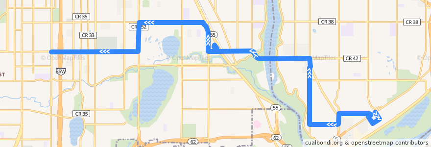 Mapa del recorrido Metro Transit 46X (westbound) de la línea  en Minnesota.