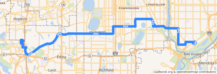 Mapa del recorrido Metro Transit 46D (westbound) de la línea  en Hennepin County.