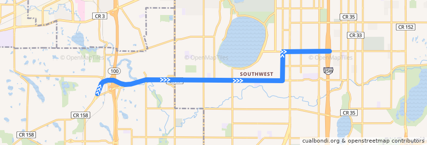 Mapa del recorrido Metro Transit 46X (eastbound) de la línea  en Hennepin County.