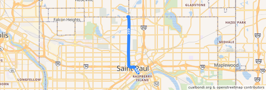 Mapa del recorrido Metro Transit 62A (northbound) de la línea  en St. Paul.