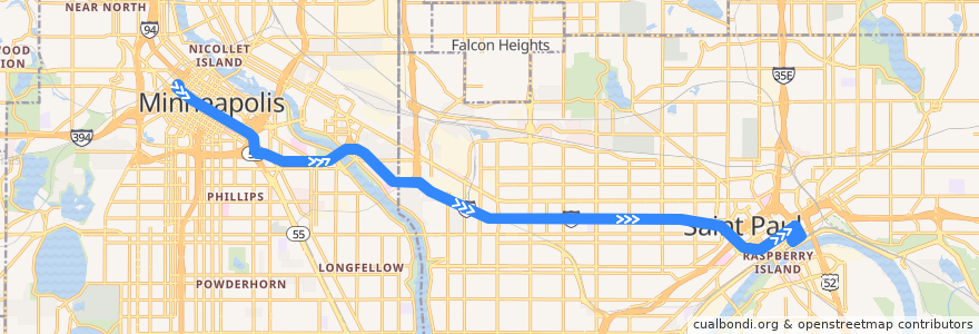 Mapa del recorrido Metro Transit 94D (eastbound) de la línea  en Minnesota.