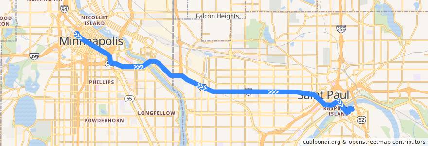 Mapa del recorrido Metro Transit 94F (eastbound) de la línea  en Minnesota.