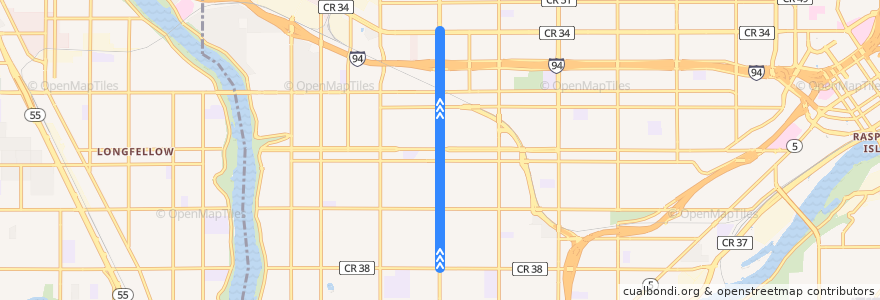 Mapa del recorrido Metro Transit 84X (northbound) de la línea  en St. Paul.