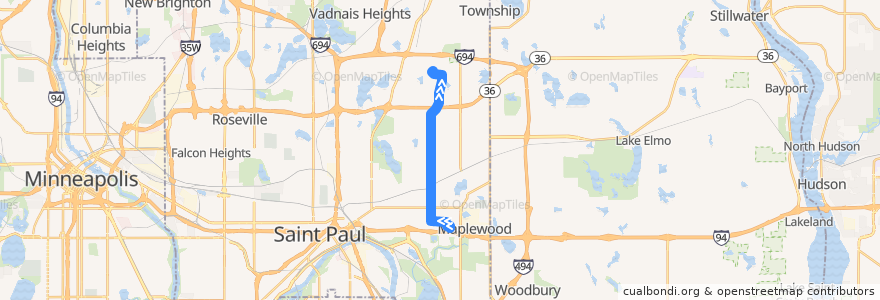 Mapa del recorrido Metro Transit 80 (northbound) de la línea  en Ramsey County.