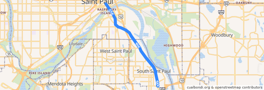 Mapa del recorrido Metro Transit 71 (northbound) de la línea  en Minnesota.