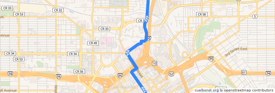 Mapa del recorrido Metro Transit 71G (northbound) de la línea  en St. Paul.