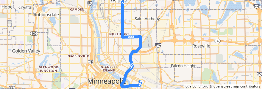 Mapa del recorrido Metro Transit 118 (northbound) de la línea  en Minneapolis.