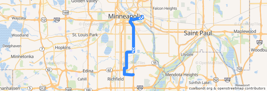 Mapa del recorrido Metro Transit 111 (southbound) de la línea  en Minneapolis.