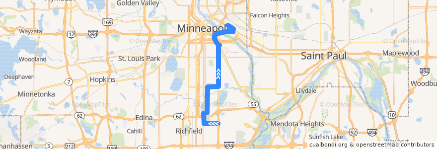 Mapa del recorrido Metro Transit 111 (northbound) de la línea  en Minneapolis.