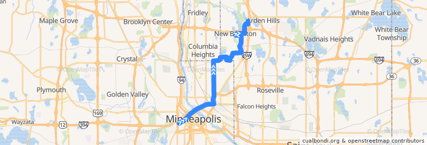 Mapa del recorrido Metro Transit 141 (northbound) de la línea  en Minnesota.